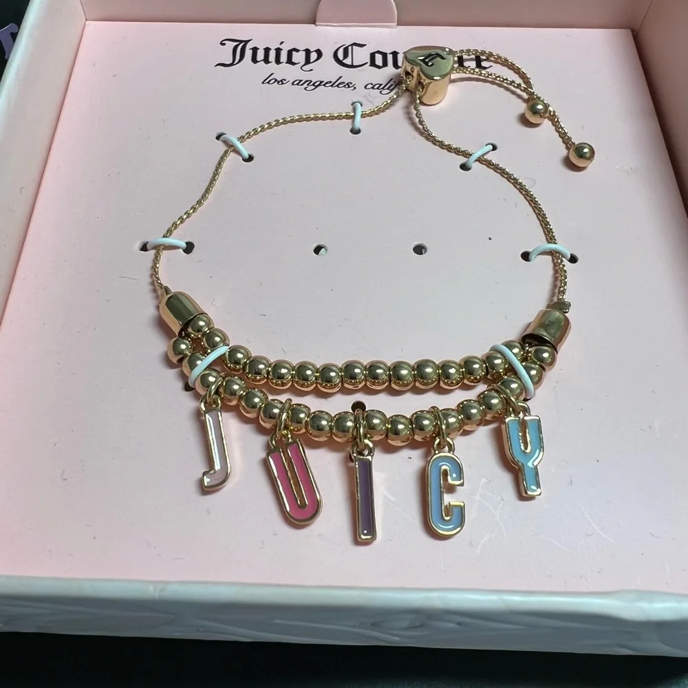 NWT💍Juicy Couture Gold Ton Bead with “Juicy”Enamel Charm Bracelet